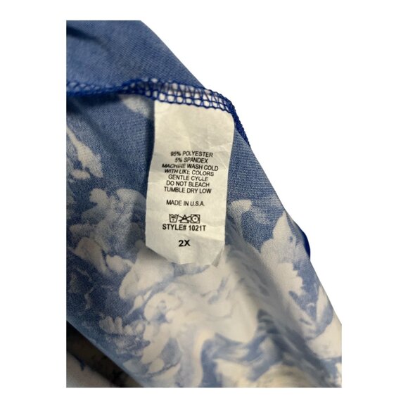 Women’s 2X Blue Floral Sharkbite Tunic & Solid Yellow V-Neck Top - Picture 4 of 8